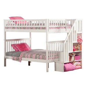 Leo & Lacey Full Over Full Staircase Bunk Bed in White