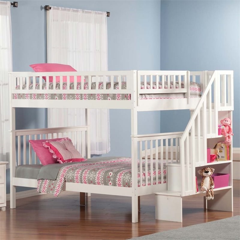 Leo & Lacey Full Over Full Staircase Bunk Bed in White