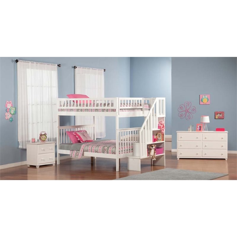 Leo & Lacey Full Over Full Staircase Bunk Bed in White
