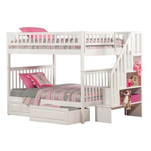 leo & lacey wooden storage staircase bunk bed in white (b)