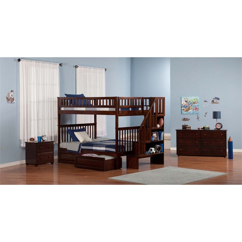 Leo & Lacey Full Over Full Staircase Storage Bunk Bed
