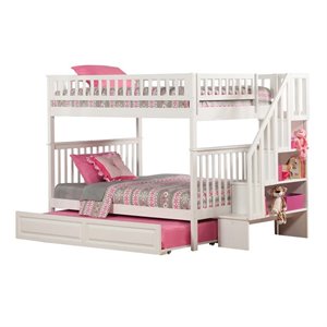 leo & lacey wooden staircase bunk bed with trundle in white (b)