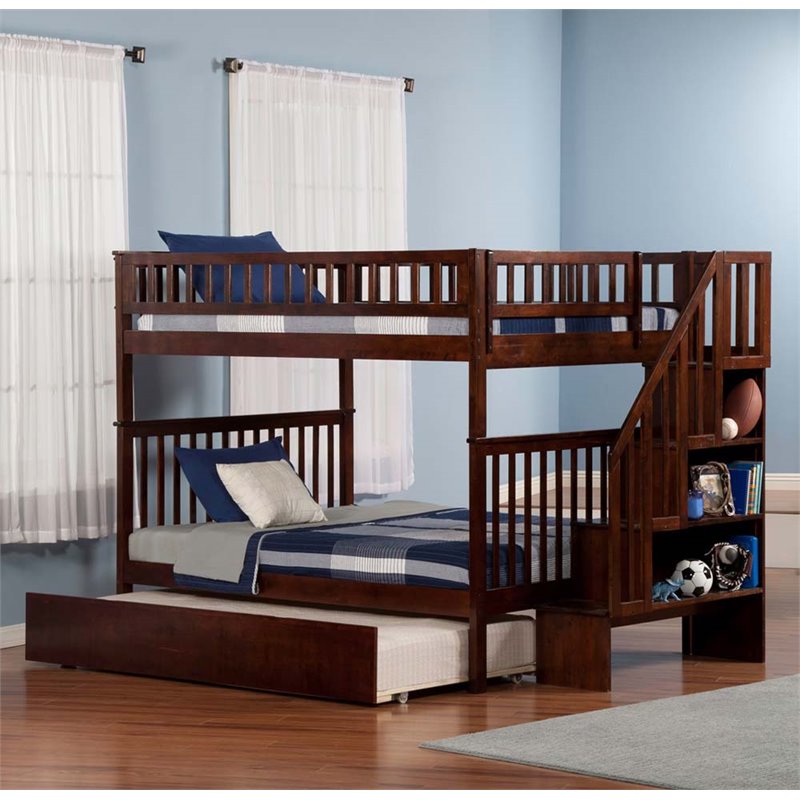 Leo & Lacey Full Over Full Staircase Trundle Bunk Bed