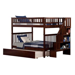 leo & lacey wooden staircase bunk bed with trundle in walnut (a)
