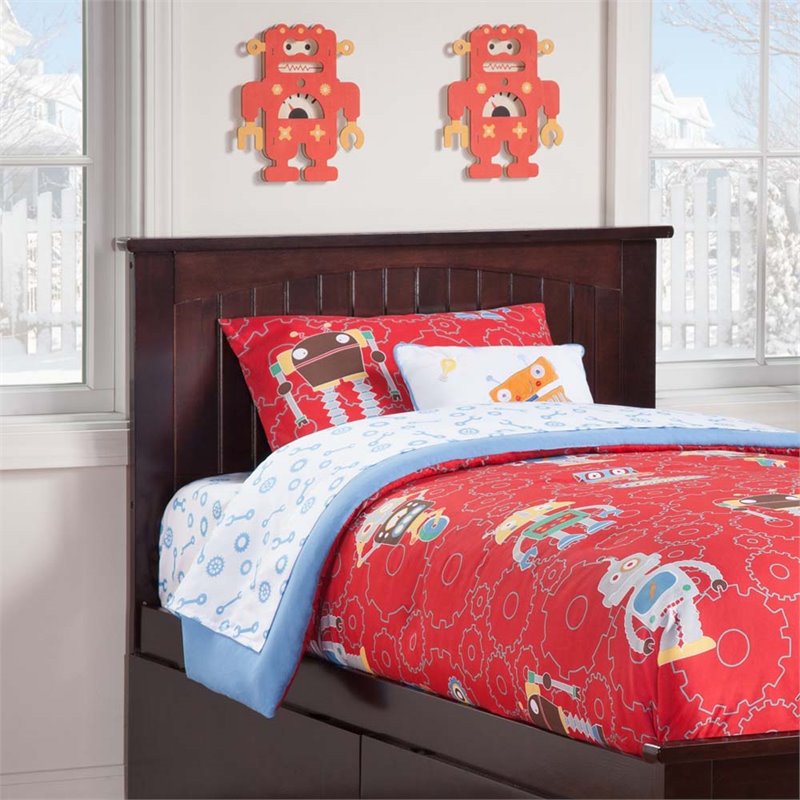 Leo & Lacey Mid-Century Wood Twin Panel Headboard in Espresso