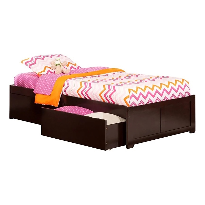 Leo & Lacey Solid Wood Twin XL Storage Platform Bed in Espresso