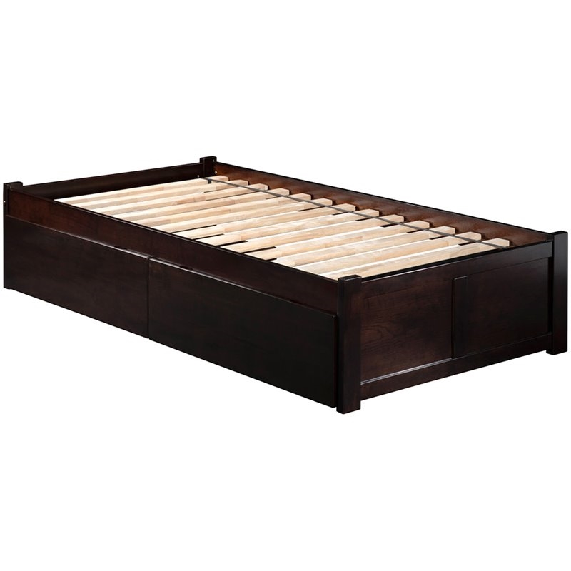 Leo & Lacey Solid Wood Twin XL Storage Platform Bed in Espresso