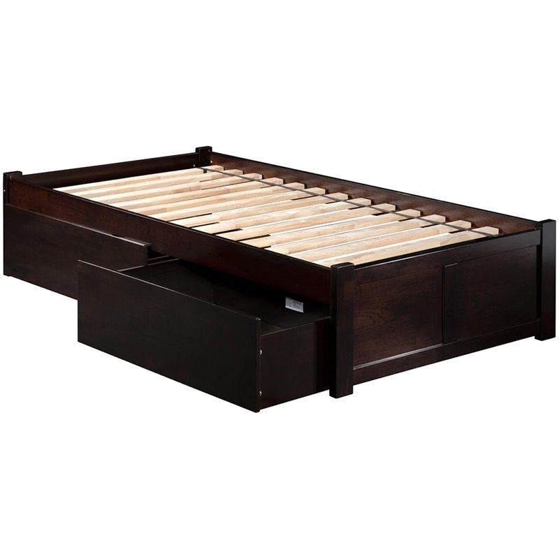 Leo & Lacey Solid Wood Twin XL Storage Platform Bed in Espresso