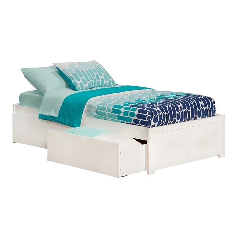 Leo & Lacey Solid Wood Urban Twin XL Storage Platform Bed in White