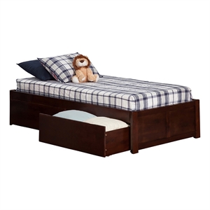 Leo & Lacey Transitional Solid Wood Twin XL Storage Platform Bed in Walnut
