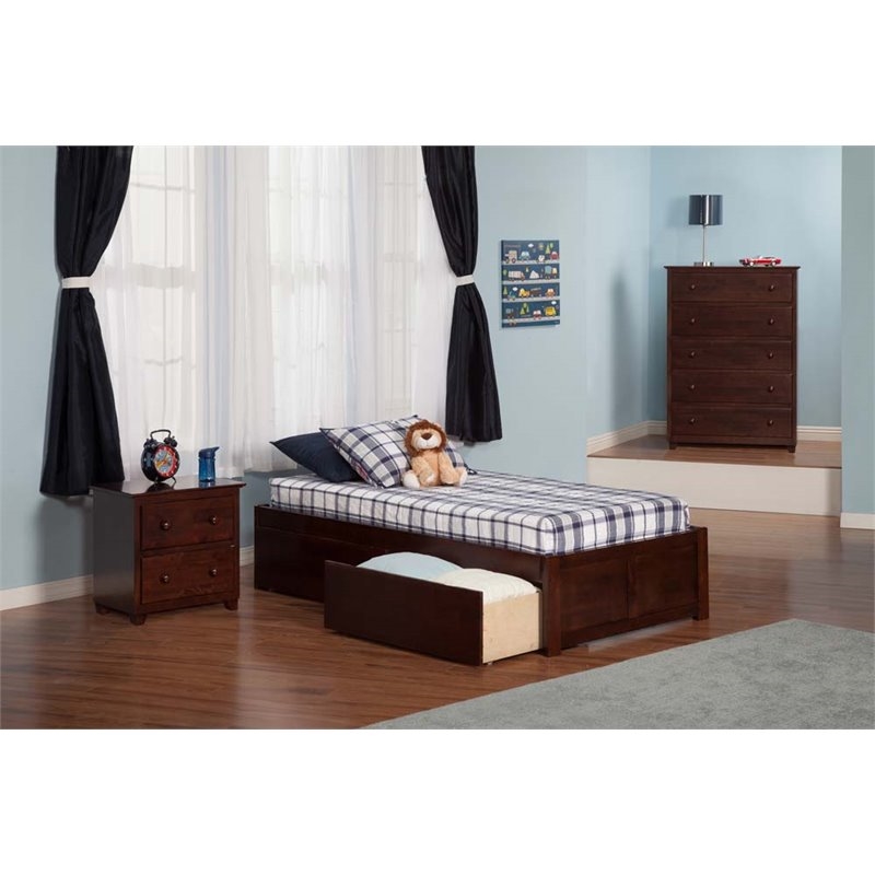 Leo & Lacey Transitional Solid Wood Twin XL Storage Platform Bed in Walnut
