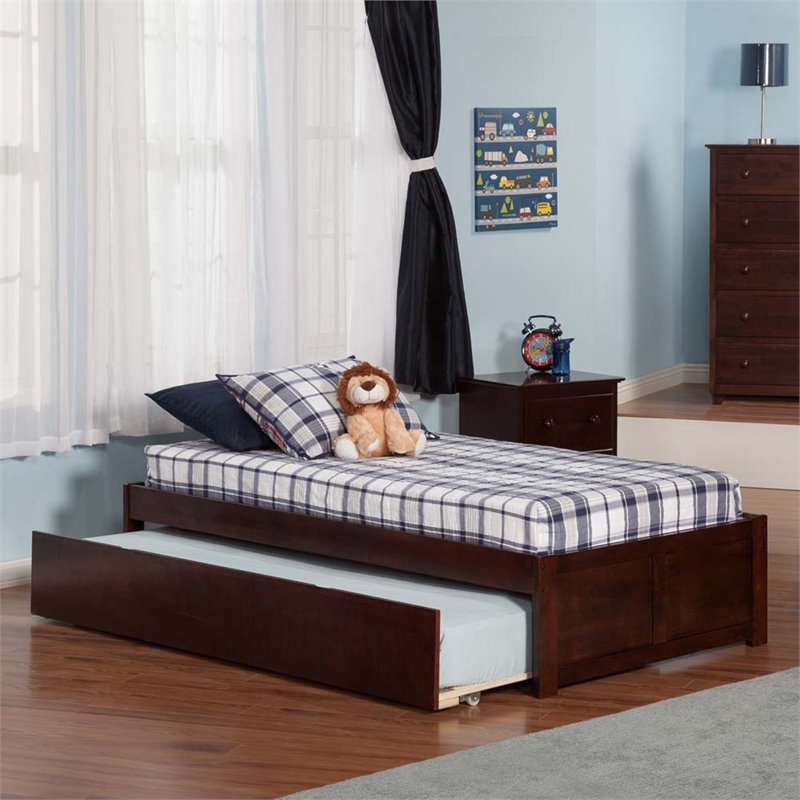 Leo & Lacey Urban Twin Trundle Platform Bed in Walnut
