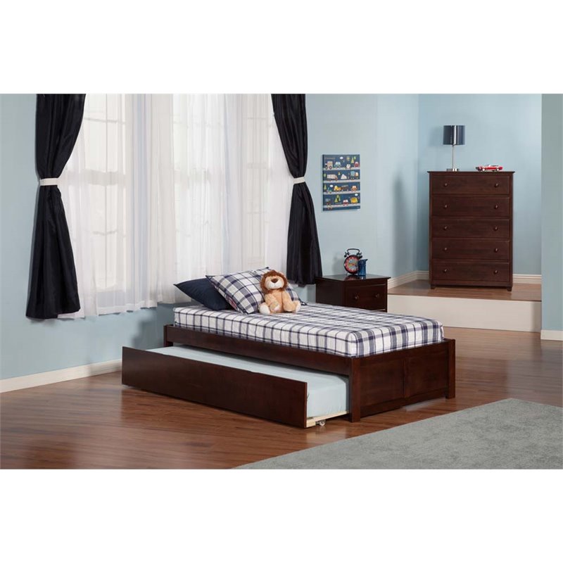 Leo & Lacey Urban Twin Trundle Platform Bed in Walnut