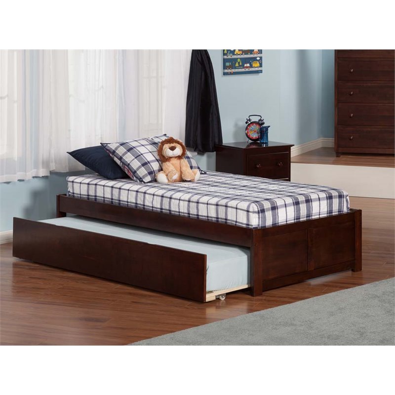 Leo & Lacey Urban Twin Trundle Platform Bed in Walnut