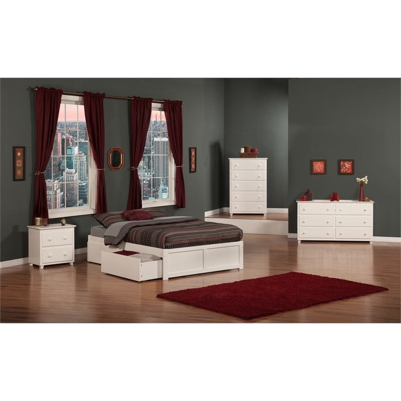 Leo & Lacey Solid Wood Urban Full Storage Platform Bed in White
