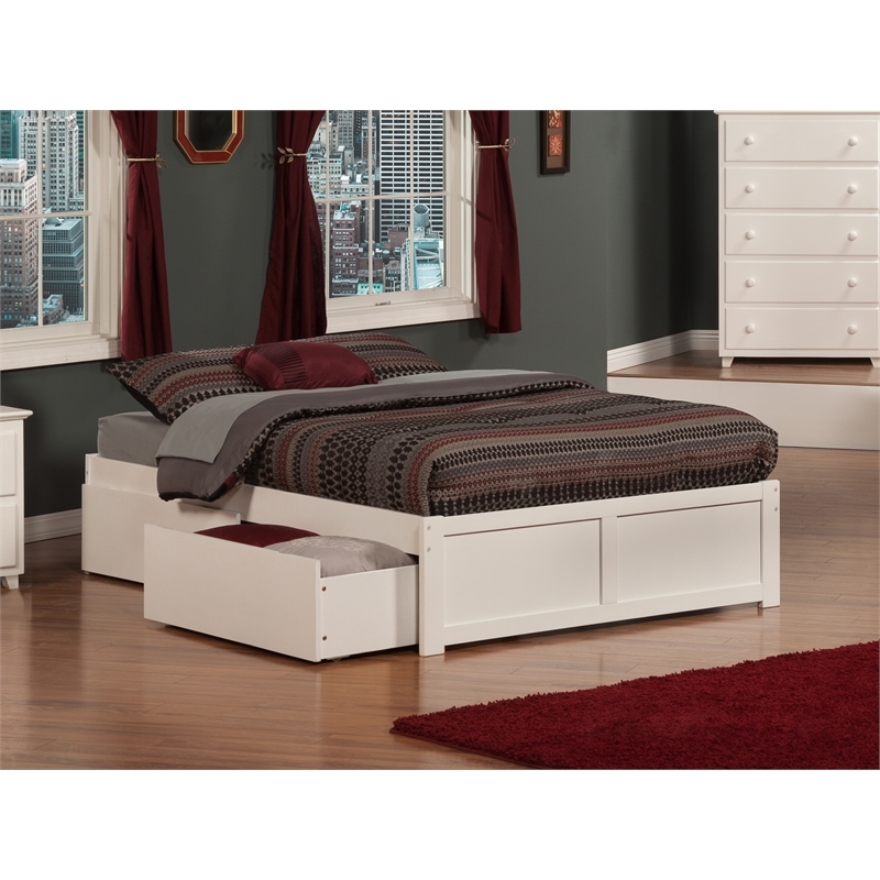 Leo & Lacey Solid Wood Urban Full Storage Platform Bed in White