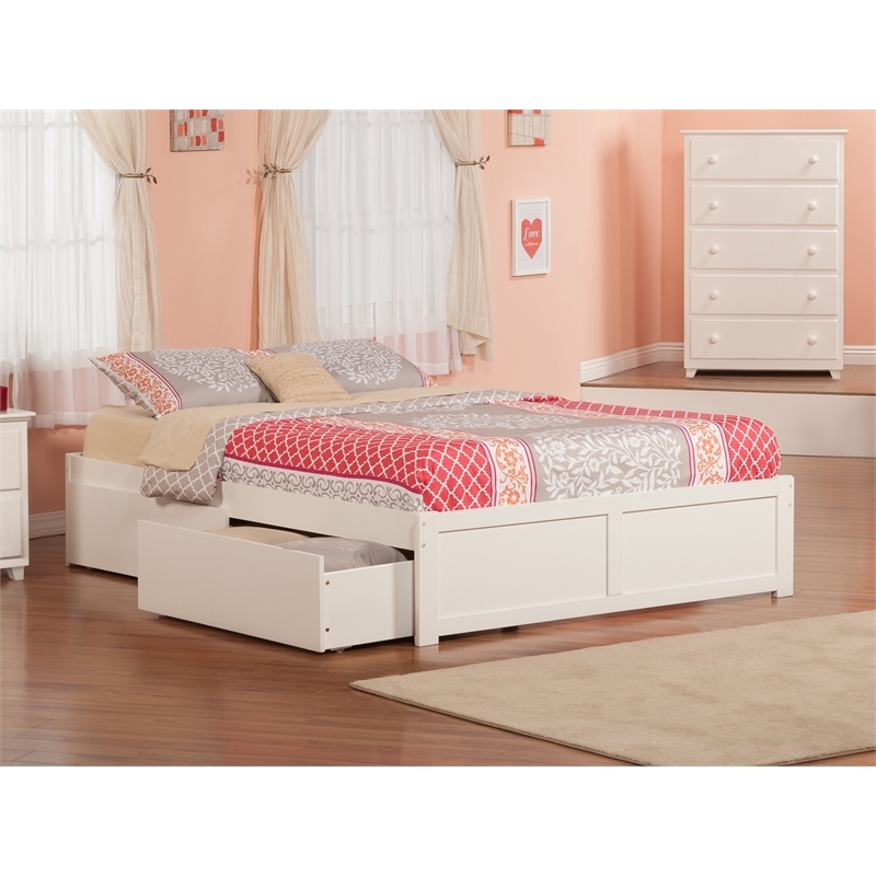 Leo & Lacey Solid Wood Urban Queen Storage Platform Bed in White