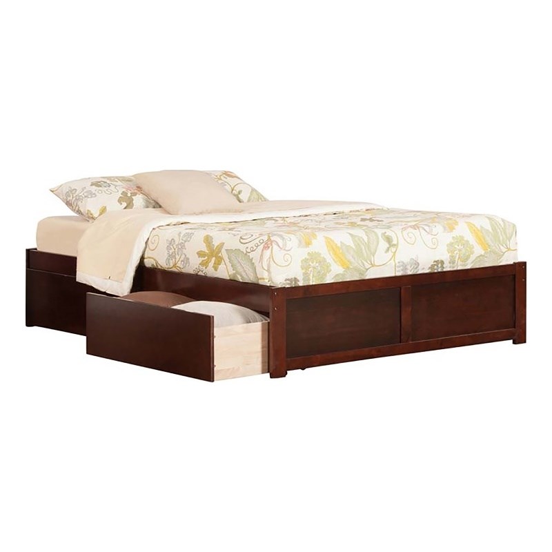 Leo & Lacey Solid Wood Urban Queen Storage Platform Bed in Walnut