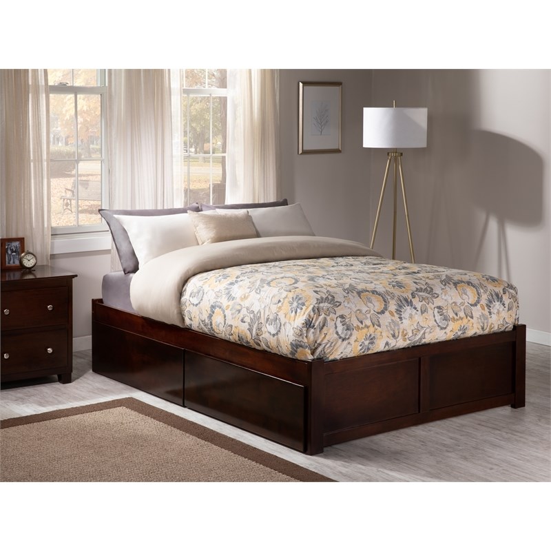 Leo & Lacey Solid Wood Urban Queen Storage Platform Bed in Walnut