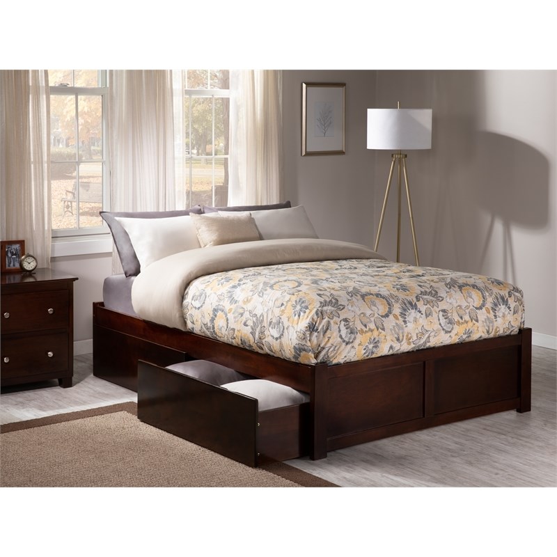 Leo & Lacey Solid Wood Urban Queen Storage Platform Bed in Walnut