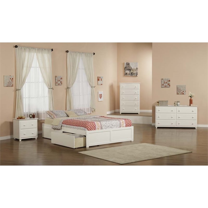 Leo & Lacey Solid Wood King Storage Platform Bed with USB Charger in White
