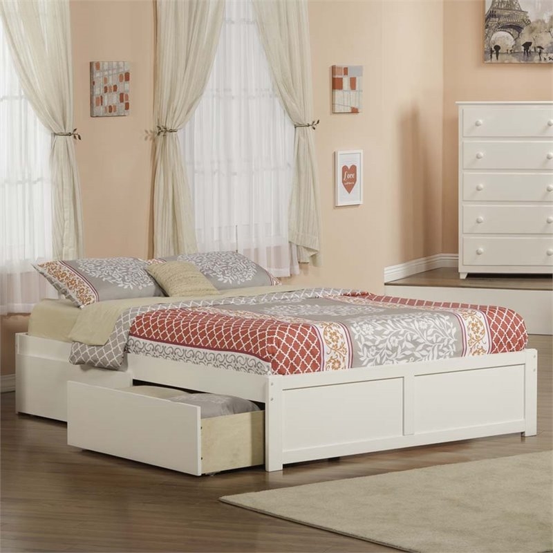 Leo & Lacey Solid Wood King Storage Platform Bed with USB Charger in White