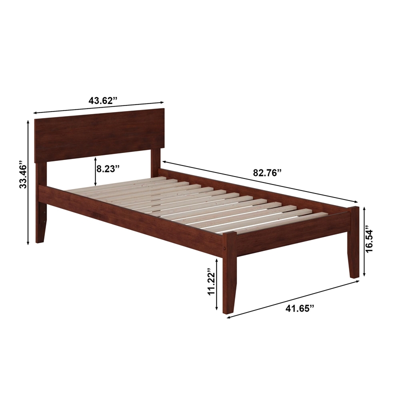 Leo & Lacey Solid Wood Twin XL Platform Bed w/ USB Charging Station in Walnut