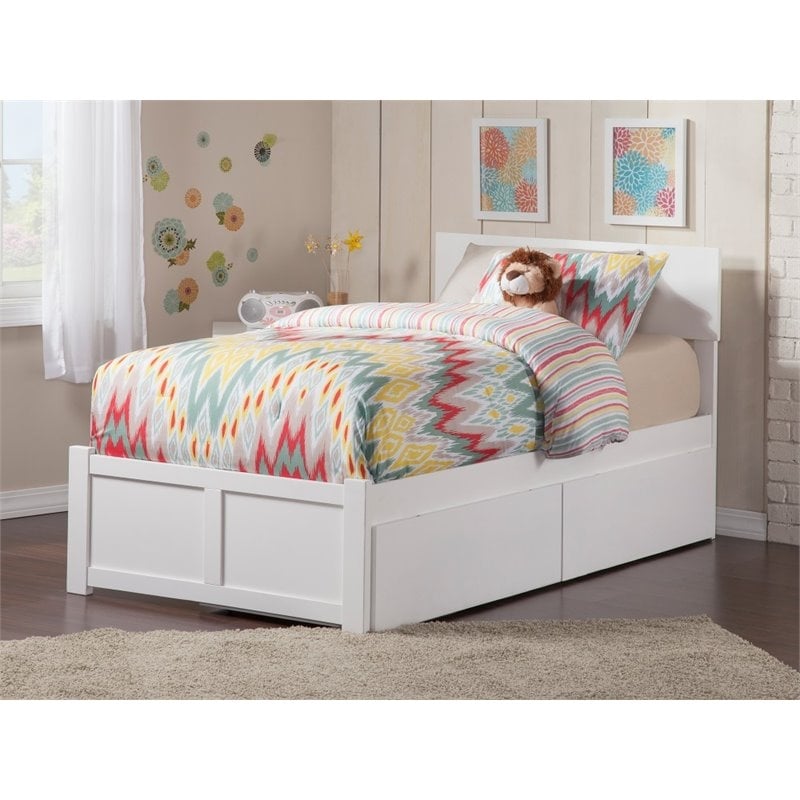 Leo & Lacey 2-Drawer Solid Wood Urban Twin XL Storage Platform Bed in White