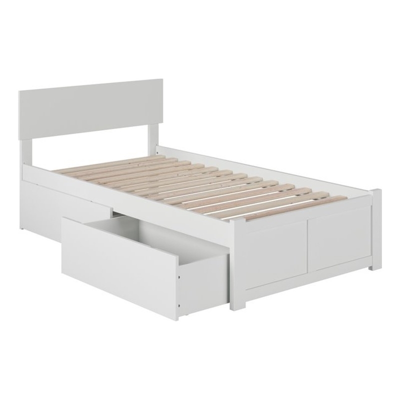 Leo & Lacey 2-Drawer Solid Wood Urban Twin XL Storage Platform Bed in White
