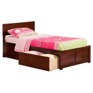 Leo & Lacey Twin XL Storage Platform Bed in Walnut