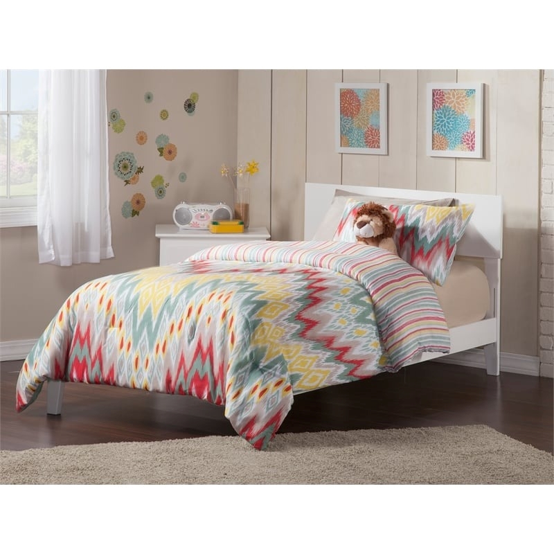 Leo & Lacey Solid Wood Twin Panel Platform Bed with USB Charger in White