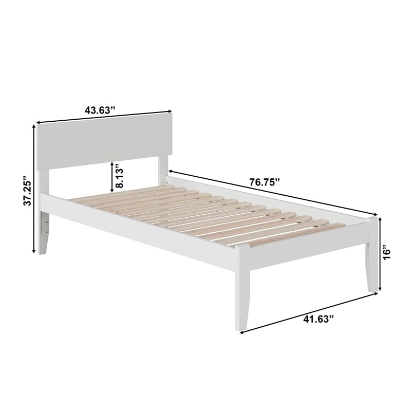 Leo & Lacey Solid Wood Twin Panel Platform Bed with USB Charger in White