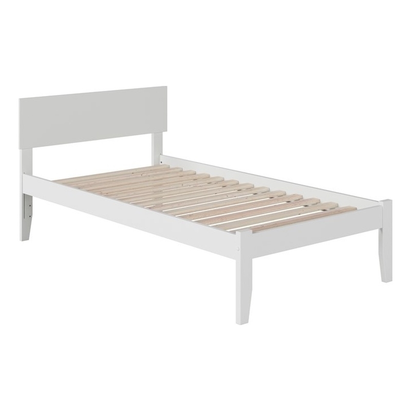 Leo & Lacey Solid Wood Twin Panel Platform Bed with USB Charger in White