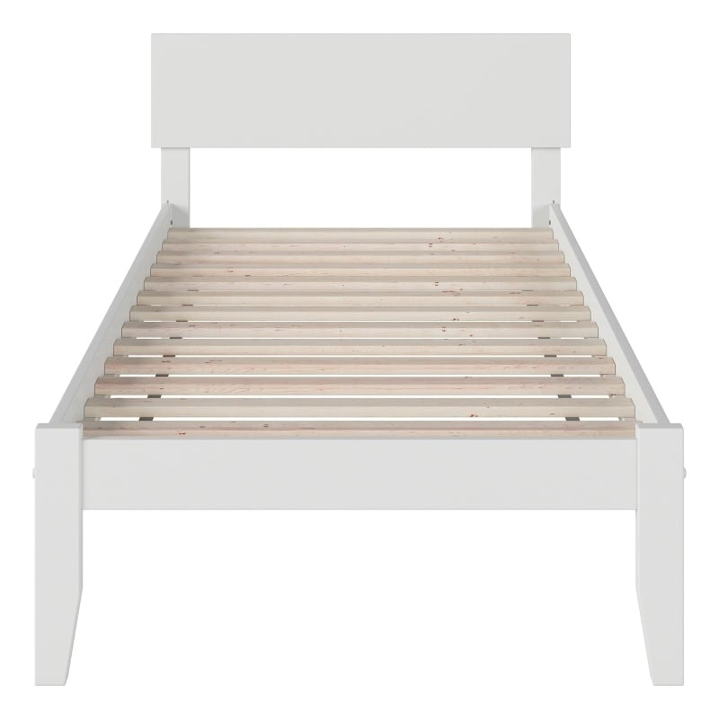 Leo & Lacey Solid Wood Twin Panel Platform Bed with USB Charger in White