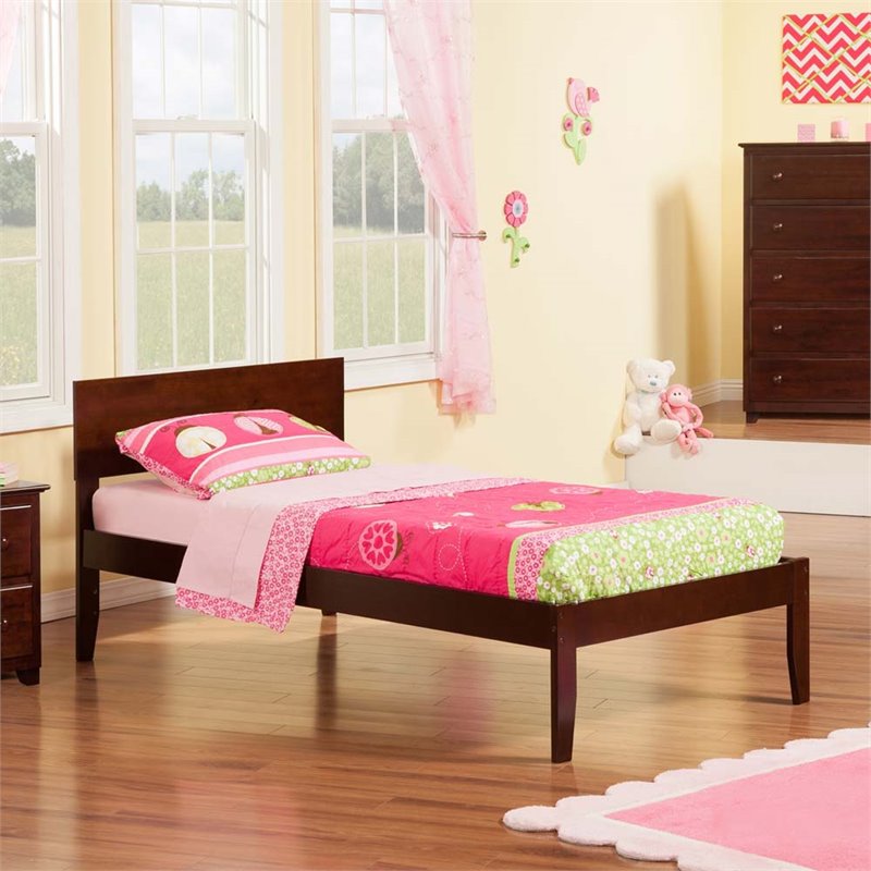 Leo & Lacey Solid Wood Twin Platform Bed with USB Charging Station in Walnut