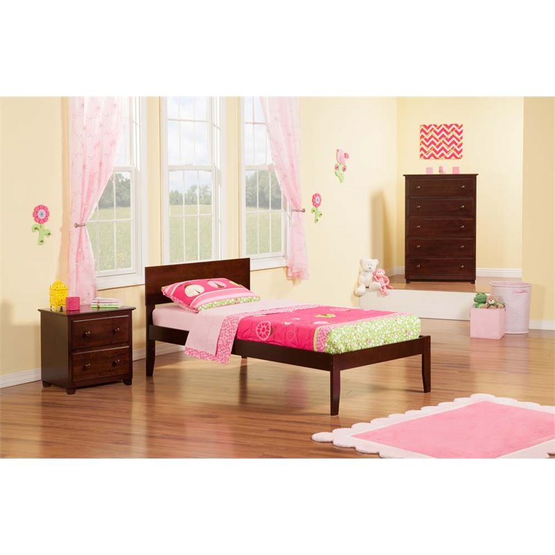 Leo & Lacey Solid Wood Twin Platform Bed with USB Charging Station in Walnut