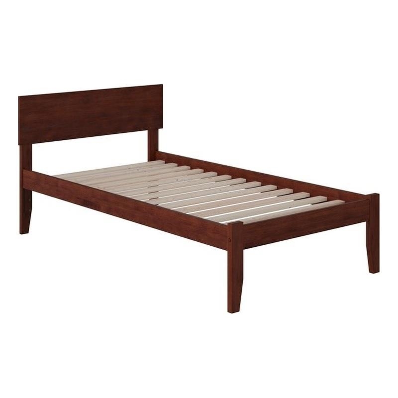 Leo & Lacey Solid Wood Twin Platform Bed with USB Charging Station in Walnut
