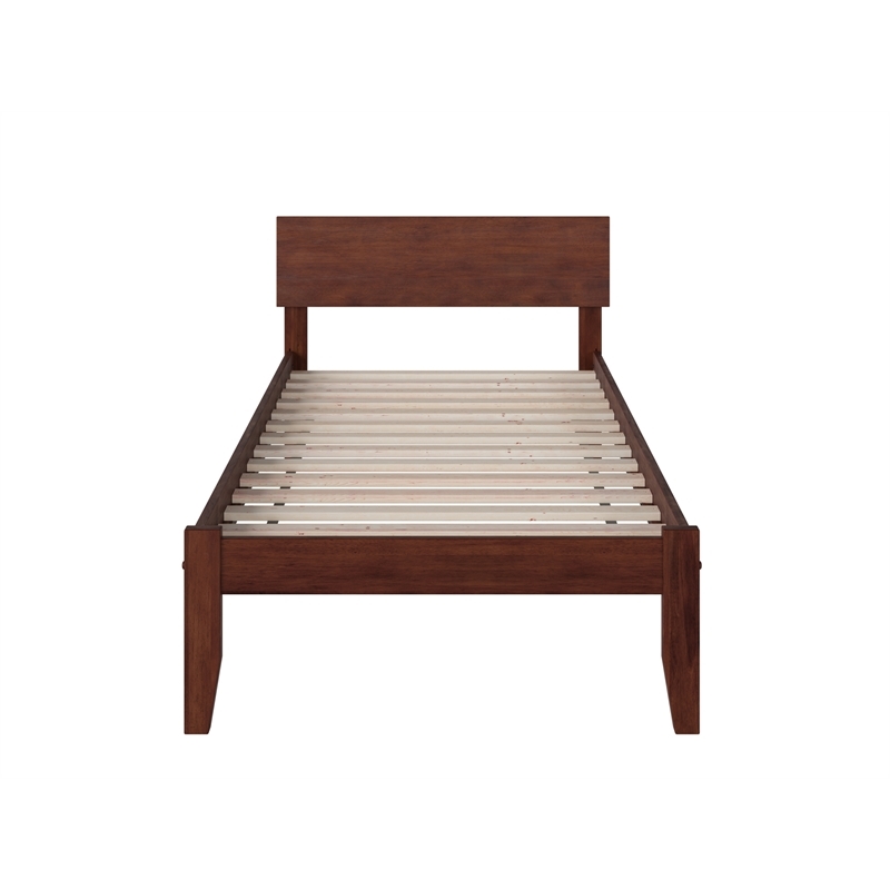 Leo & Lacey Solid Wood Twin Platform Bed with USB Charging Station in Walnut