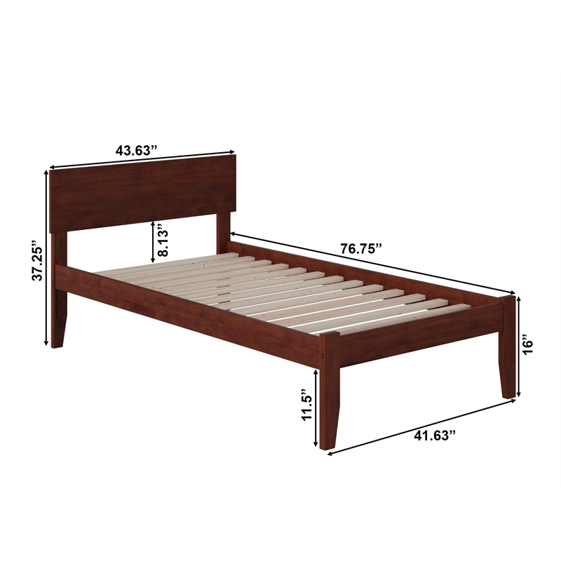 Leo & Lacey Solid Wood Twin Platform Bed with USB Charging Station in Walnut