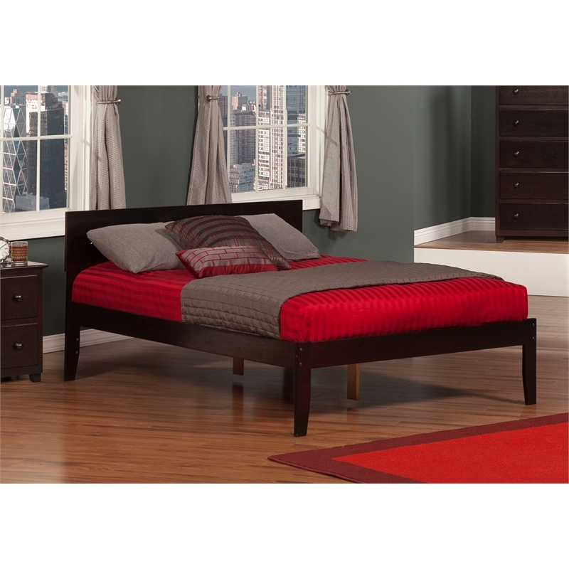 Leo & Lacey Transitional Solid Wood Full Platform Bed w/ USB Charger in Espresso