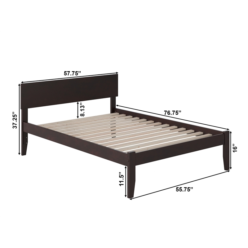 Leo & Lacey Transitional Solid Wood Full Platform Bed w/ USB Charger in Espresso