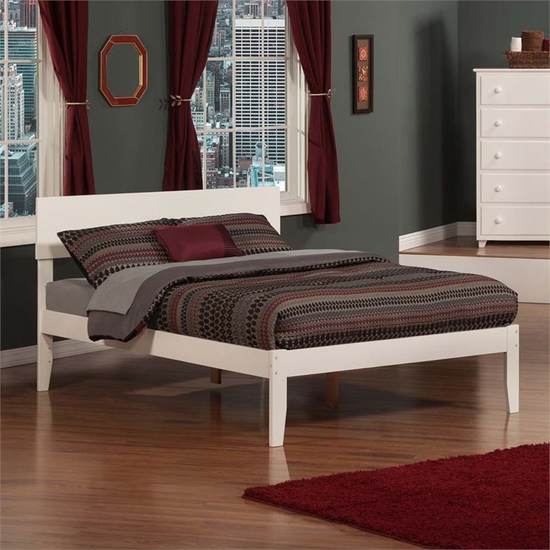 Leo & Lacey Solid Wood Full Platform Bed with Attachable USB Charger in White