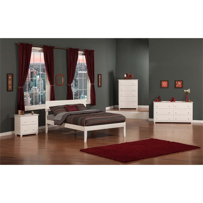 Leo & Lacey Solid Wood Full Platform Bed with Attachable USB Charger in White