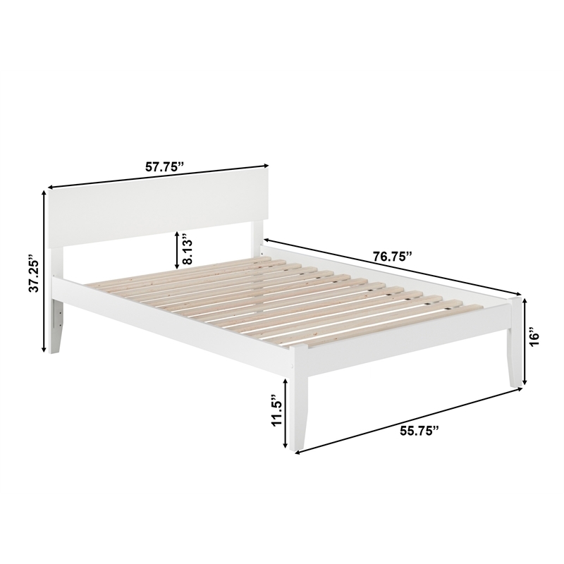 Leo & Lacey Solid Wood Full Platform Bed with Attachable USB Charger in White