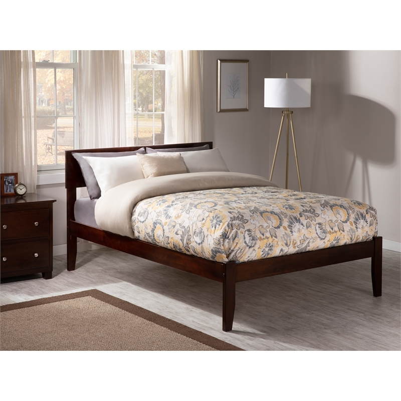 Leo & Lacey Solid Wood Full Platform Bed with USB Charging Station in Walnut