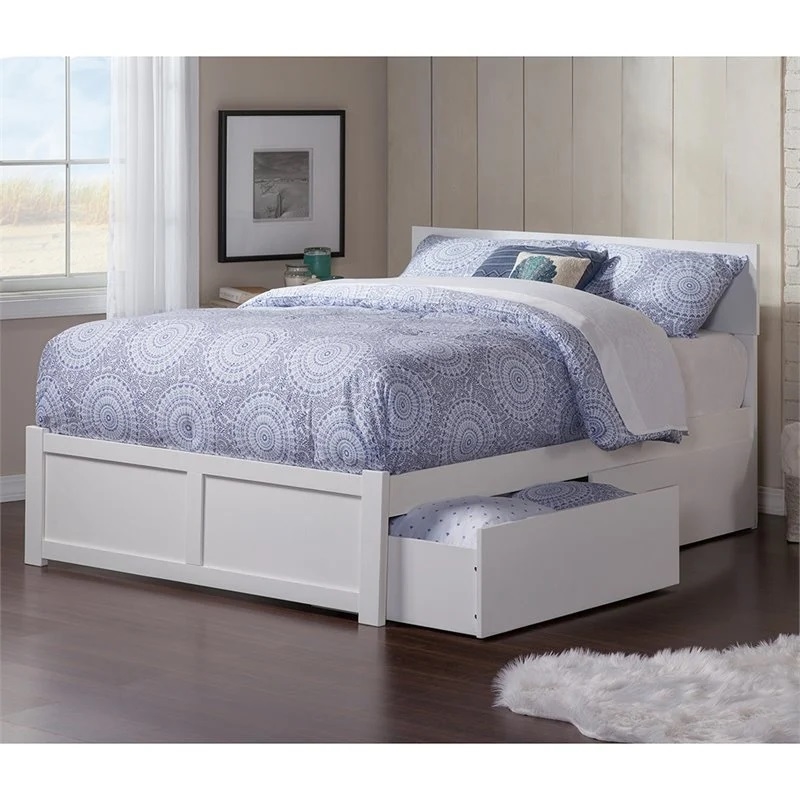 Leo & Lacey 2-Drawer Solid Wood Urban Full Storage Platform Bed in White