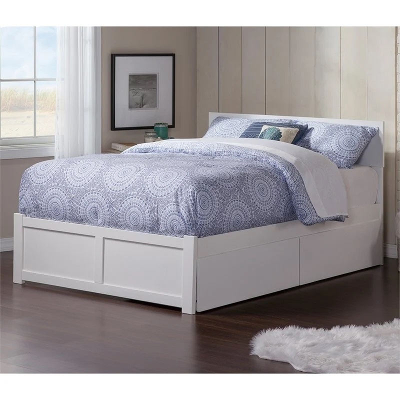 Leo & Lacey 2-Drawer Solid Wood Urban Full Storage Platform Bed in White