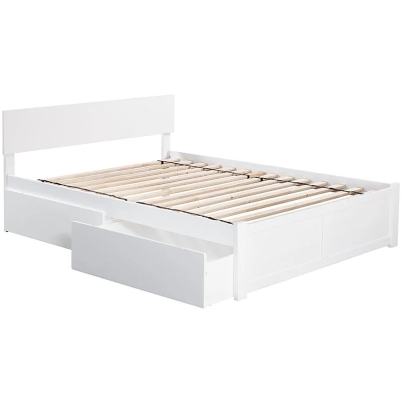 Leo & Lacey 2-Drawer Solid Wood Urban Full Storage Platform Bed in White