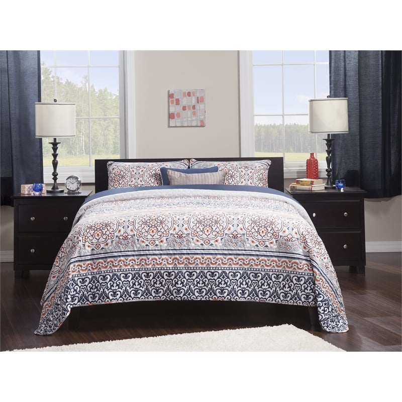 Leo & Lacey Transitional Solid Wood Queen Platform Bed in Espresso