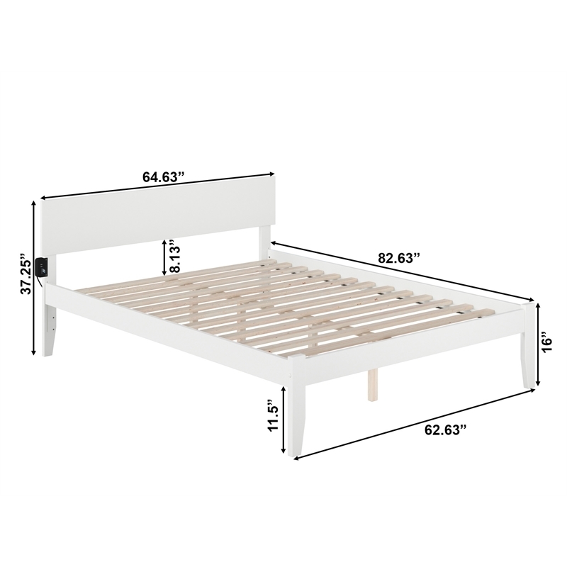 Leo & Lacey Transitional Solid Wood Queen Platform Bed with USB Charger in White
